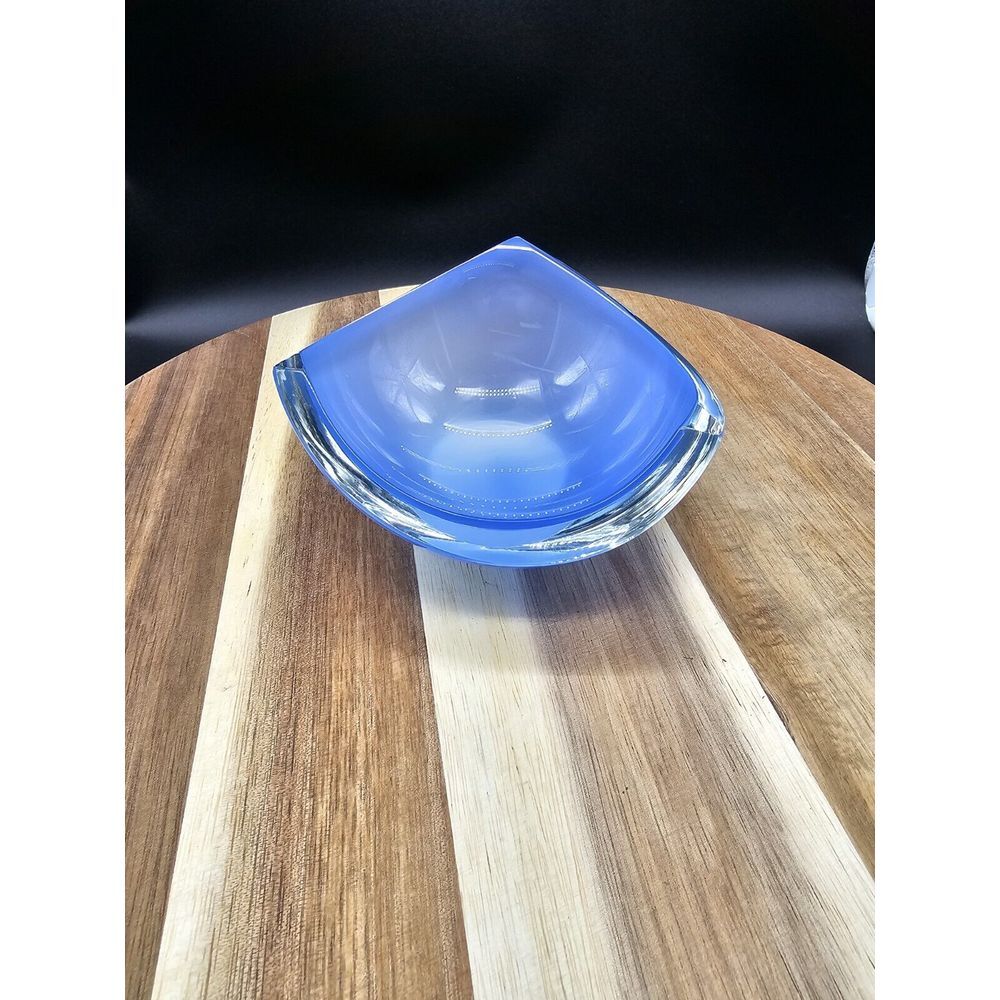 Unique Tri Pointed Blue Art Glass Bowl